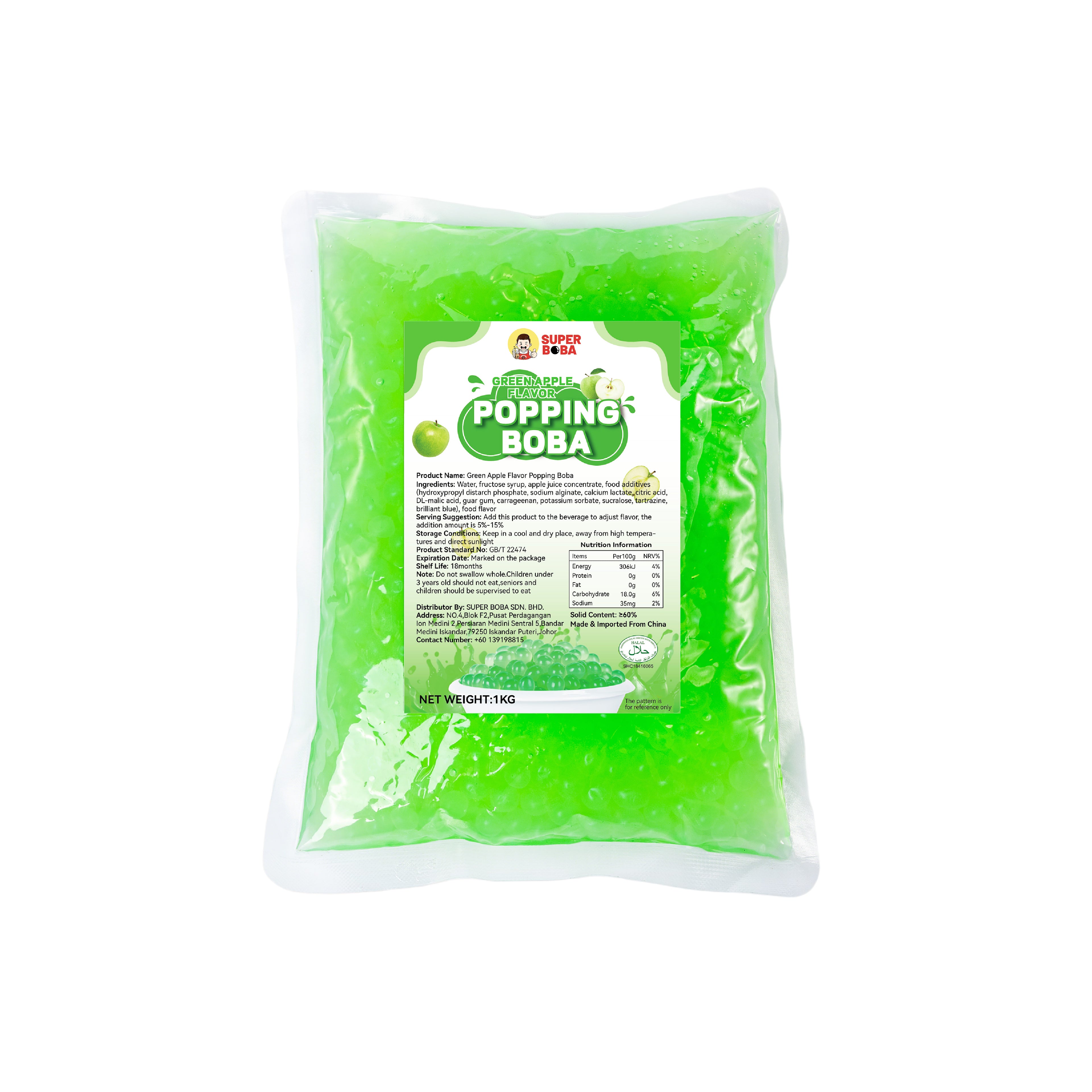 Fruity Popping Boba (Green Apple) | 1kg | Wholesale Carton